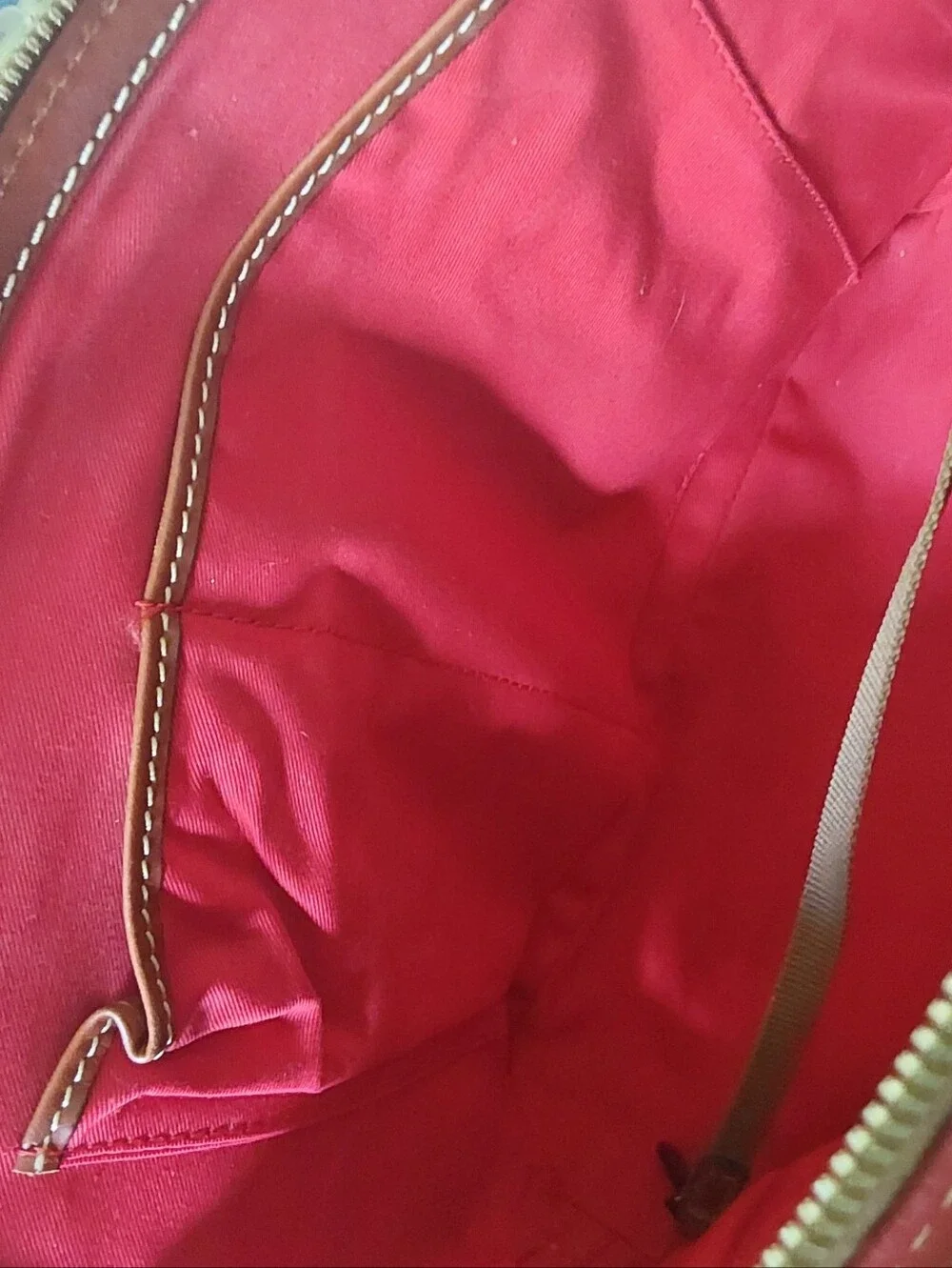 Dooney & Bourke Red Leather Satchel‎ with Tan Trim and Gold Hardware